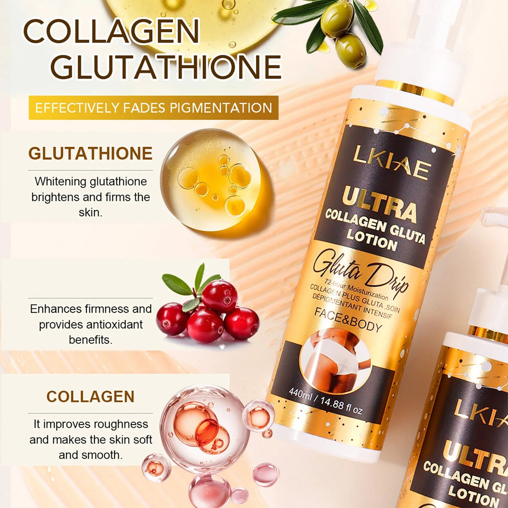Bienfaits collagène et glutathion — lotion LKIAE ULTRA, fermeté et éclat