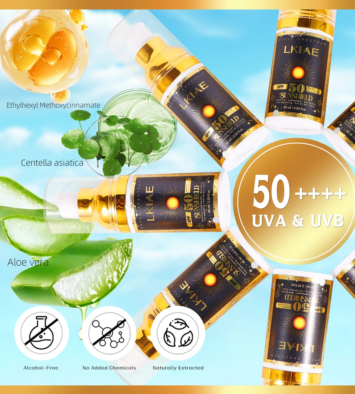 Filtre solaire LKIAE SPF50 — protection UVA/UVB, centella asiatica