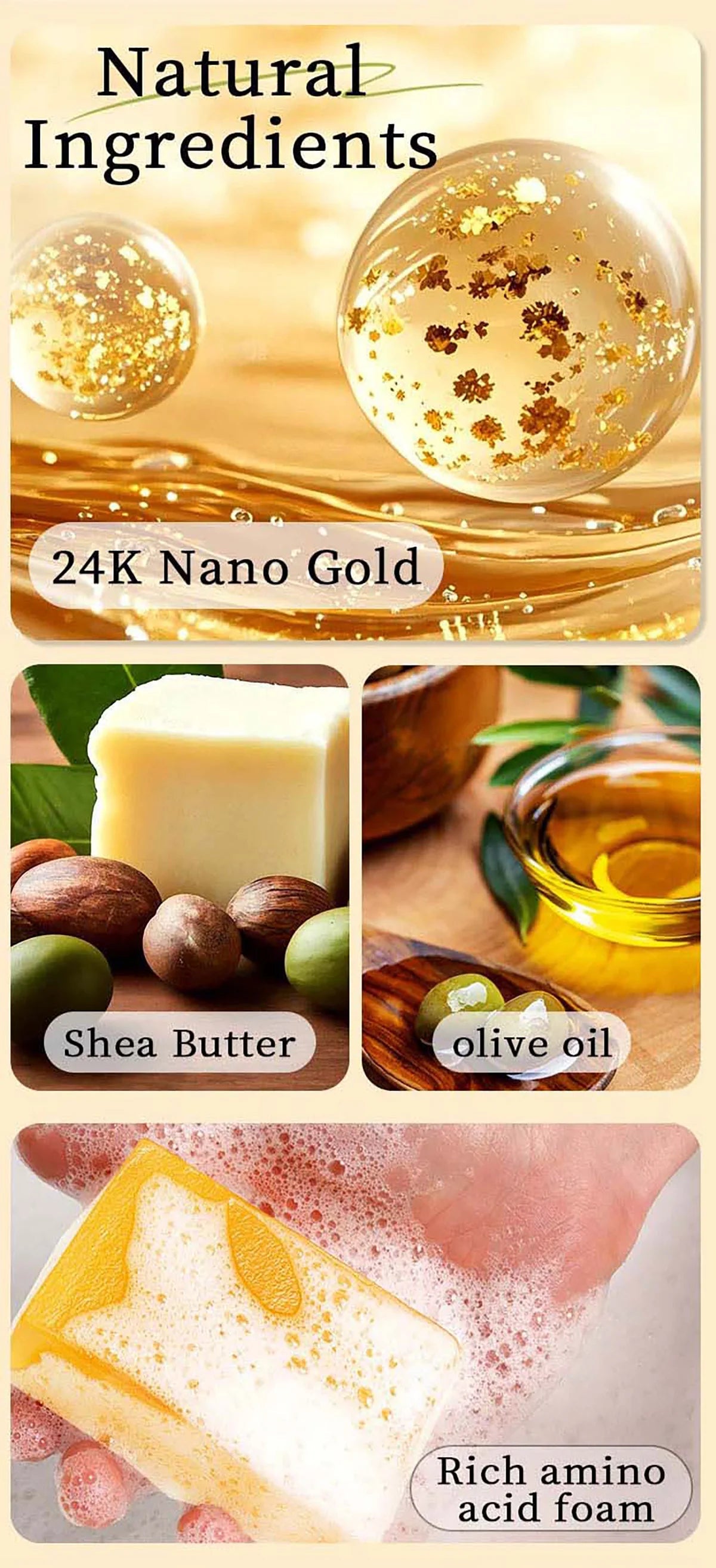 Ingrédients LKIAE ULTRA : or nano 24K, beurre de karité, huile d’olive