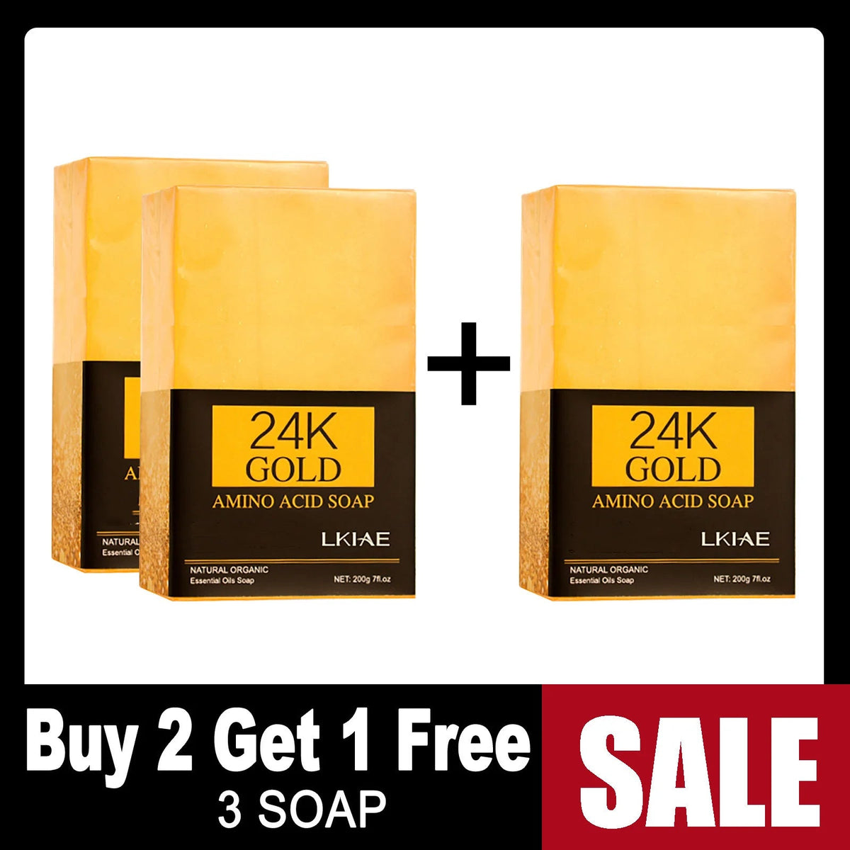 Pack promotionnel 3 savons LKIAE 24K Gold — offre Achetez 2 Obtenez 1