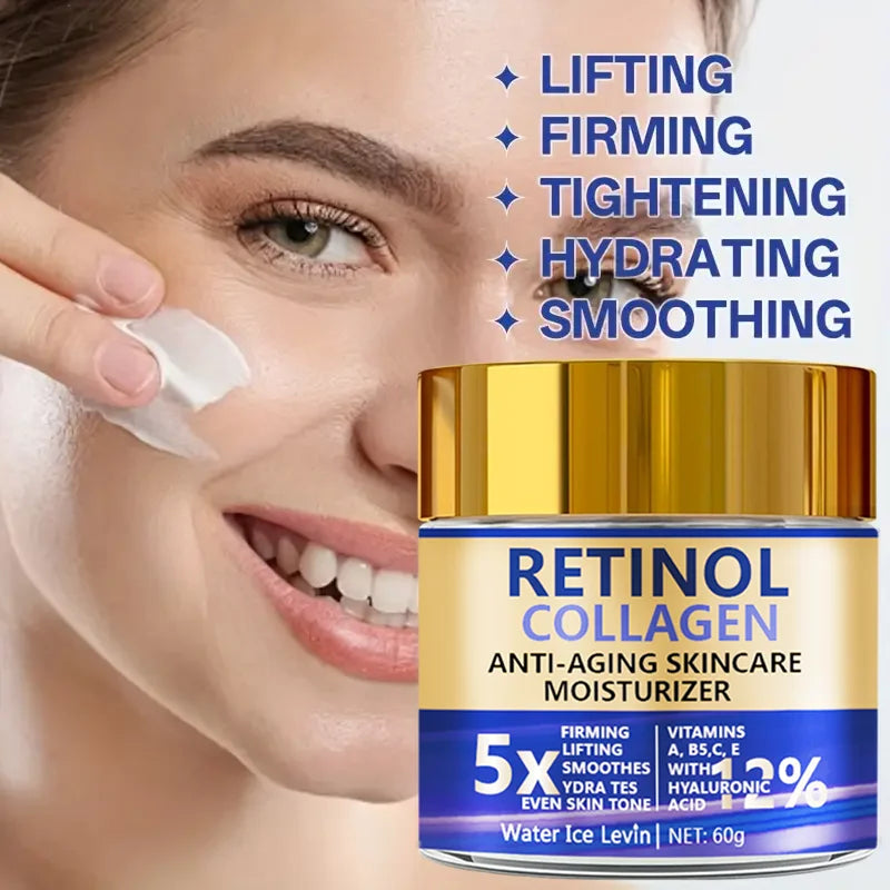 Retinol & Collagen Face Cream 60g, Anti-Aging Firming Moisturizer with Hyaluronic Acid, Fast Delivery FRESKA
