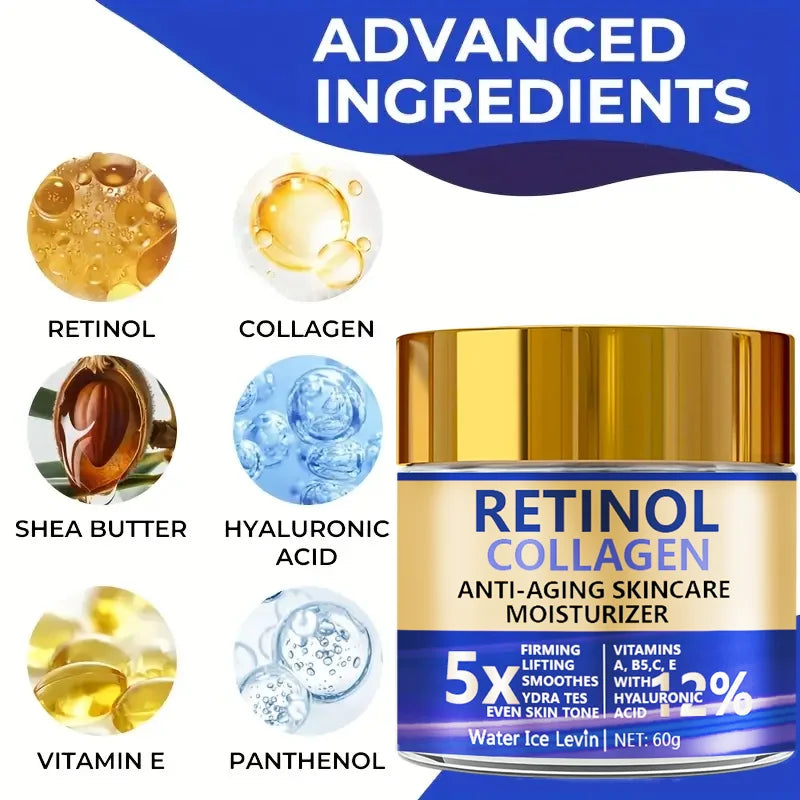 Retinol & Collagen Face Cream 60g, Anti-Aging Firming Moisturizer with Hyaluronic Acid, Fast Delivery FRESKA