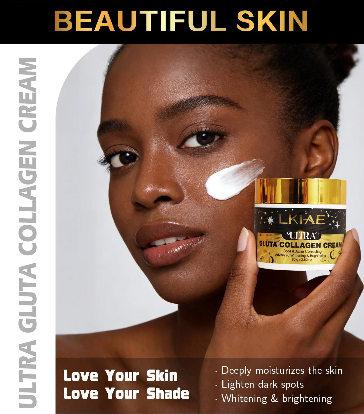 Application de la crème LKIAE ULTRA Gluta Collagen sur le visage