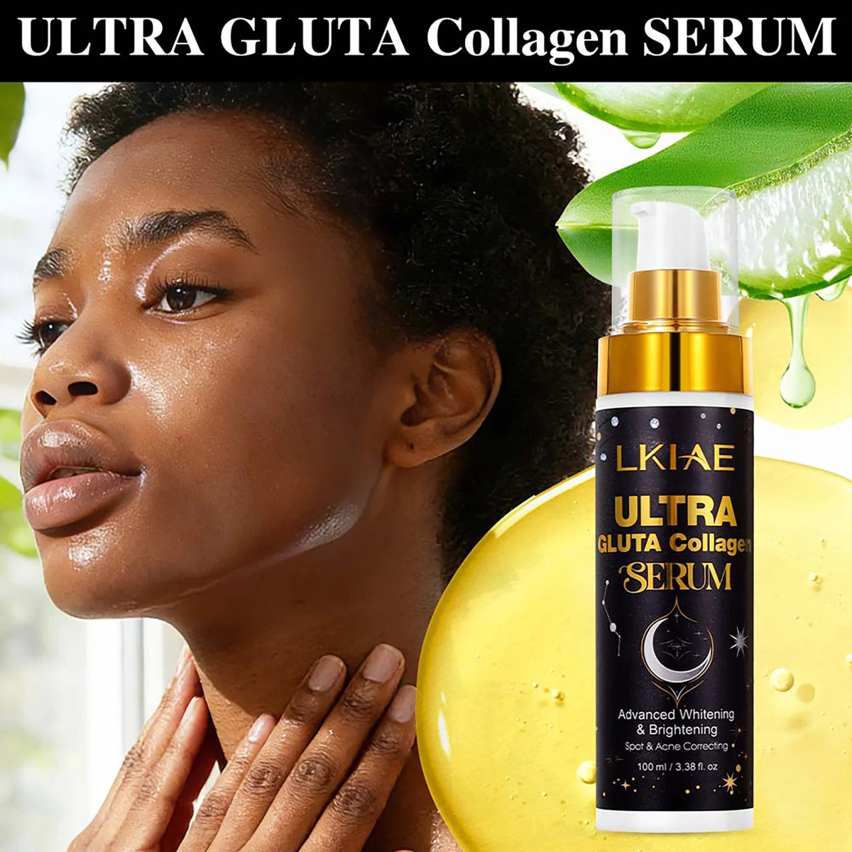 Application du sérum LKIAE ULTRA Gluta Collagen sur le visage