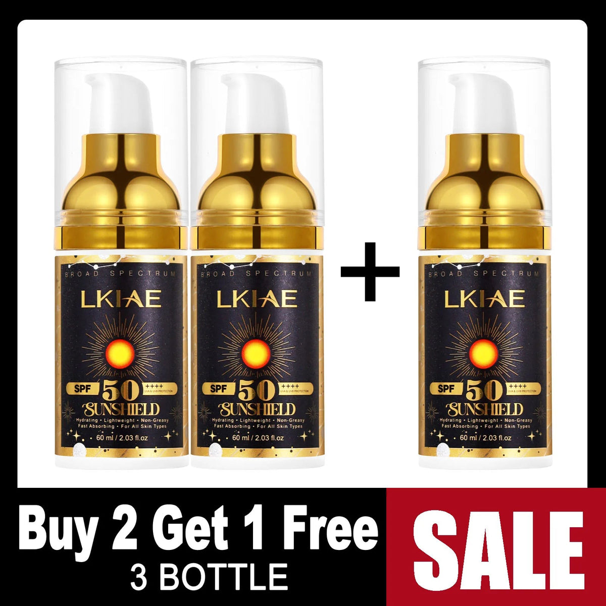 Pack promotionnel 3 filtres solaires LKIAE SPF50 — offre Achetez 2 Obtenez 1